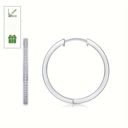 A Pair of Hoop Earrings Inlaid Shiny Moissanite Elegant 925 Silver Ear Piercing Jewelry Decoration Gifts for Women with Gift Box, Kpop
