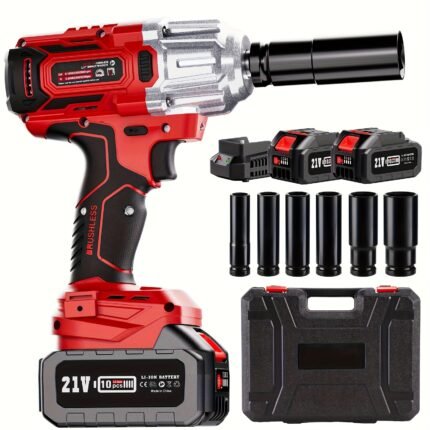 800N.m Cordless Impact Wrench 1/ 2 Inch, 590Ft-lbs Max Torque, 3000RPM Brushless Power Impact Wrench with 2pcs 4.0Ah Battery & Fast Charger, 6pcs Sockets, Impact Wrench for Tire Replacement Home