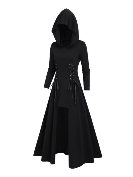 Directional Development Eyelet Lace Front Short Back Long Hooded Dress