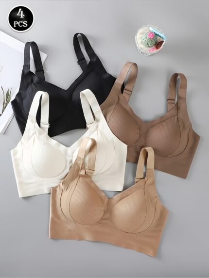 4-pack Seamless Bras For Women, Sexy Back Lift Bras, Comfortable And Breathable Wire-free Bras, Wide Adjustable Shoulder Straps, High Elasticity Gathered Anti-gravity Lifting Bras, Daily Bra Sets For Daily Wear