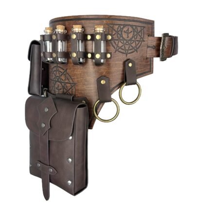 4pcs Vantage Medieval Costume Belt Fantasy Wizard Potion Holder Belt with 4 Cork Vials and Belt Bag for Cosplay LARP