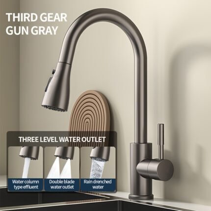 Modern Pull-Out Kitchen Faucet - Hot & Cold Water, Rotatable Spray Head, Splash Guard, Water-Saving Design
