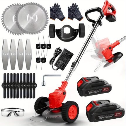 Cordless Electric Lawn Mower Portable Cordless Weed Eater with 2 Large Capacity Batteries with 4 Different Blades Suitable for All Kinds Of Lawns Multi-Function Weed Cleaner Suitable for Yard Garden Best Gift for Father And Husband