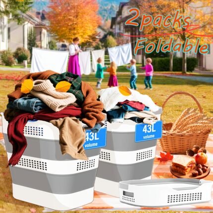 Space-Saving 11.36gal Collapsible Laundry Hamper - Durable, Foldable Plastic Basket with Handles for Easy Storage & Organization