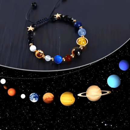 Cosmic Glass Bead Solar System Bangle - Eight Planets Fashion Jewelry with Durable Glass Beads, Perfect Accessory for Men and Women, Unique Gift Idea for Astronomy Enthusiasts and Space Lovers