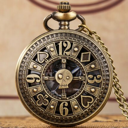 Vintage Steampunk Bronze Poker Quartz Pocket Watch with Necklace Chain - Adjustable, Non- Analog Timepiece for Men & Women