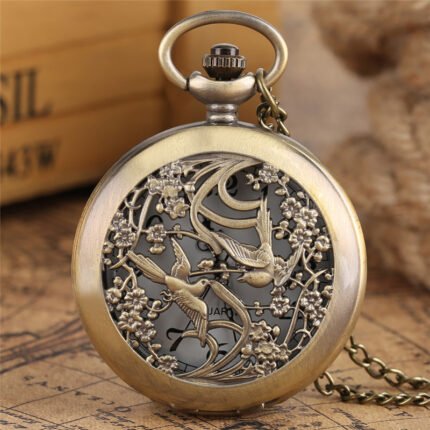 Beautiful Magpie Watches Necklace for Friends Flower Case Fine Quartz Pocket Watch Nursing Watches Pendant