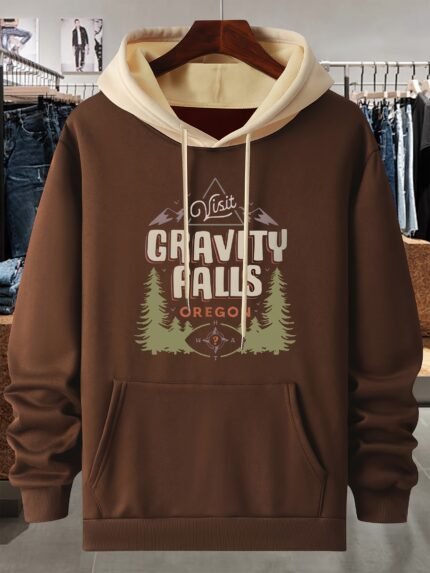 Gravity Falls Inspired Green Hoodie - Cozy Long Sleeve Pullover with Hot Stamping Print, Casual Polyester Sweatshirt for Men, Winter Apparel | Casual Style | Durable Casualwear