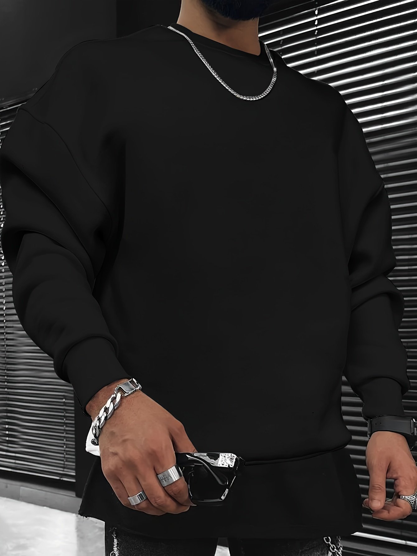 16e8f3fa88f3421a8c56e0a0691a984d-goods.jpeg Men's Tokyo Graphic Print Casual Sweatshirt - Long Sleeve Loose Fit Knit Sportswear with Cherry Blossoms & Crane Design, Black, Cotton Blend, Relaxed Style - Image 1