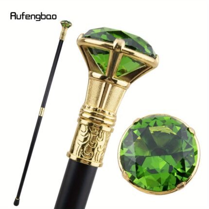 1pc Rufengbao Elegant Alloy Golden Cane with Green Quadrilateral Knob, Fashionable Gentleman's Cosplay Stick, 93cm Decorative Crosier