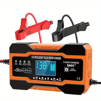 EAFC US Plug 12V 12A Car Battery Charger, Full Automatic Digital Smart Car Battery Trickle Charger, Pulse Repair for AGM GEL WET Lead Acid LCD Battery Maintainer Trickle