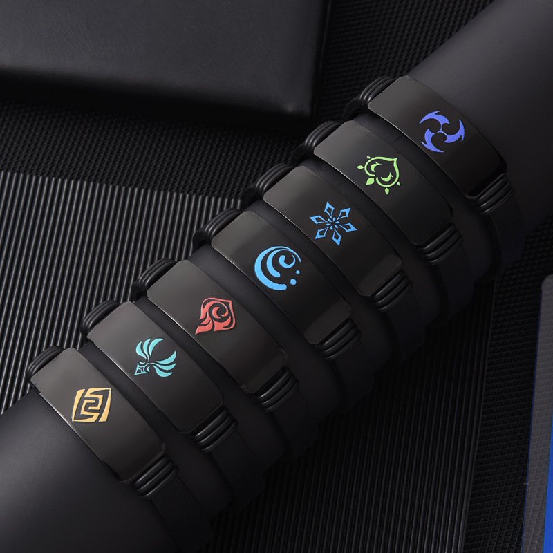 1711257533571-98ce6bd547c4412d84bf8d21653429d2-goods.jpeg Genshin Impact Inspired Adjustable Silicone Bracelet - Stainless Steel, Black, Perfect for Gamers & Sports Fans - Image 1