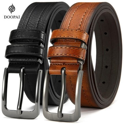 2pcs DOOPAI Men'S Leather Belt Pin Buckle Casual Cowhide Men'S Fashion Classic Vintage Jean'S Belts Gifts With Gift Box