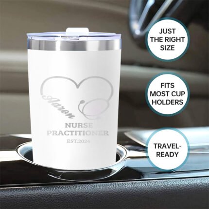 Custom Engraved 20oz Tumbler with Name, 304 Stainless Steel Insulated Travel Coffee Mug, Personalized Nurse Practitioner Thermal Cup, Nurse's Day/Birthday Gift for Women - Four Colors Available