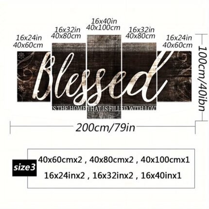 5pcs Framed Blessed Canvas Wall Art, Inspirational Quotes Painting Wall Decor Posters, Blessed Sign Home Decoration Prints Picture, Room Aesthetic, Wall Decor Art for Bedroom, Living Room, Holiday Gifts, with Frame