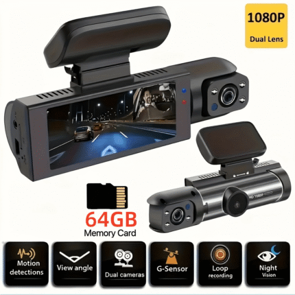 1080P Dual-Lens Car Dash Cam - Wide-Angle Front and Inside Recording, IR Night Vision, Loop Recording, 3.16 Inch IPS Screen - High-Definition Car DVR Camera for Safe Driving