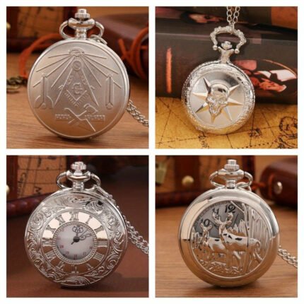 Fashion Men's Pocket Watches Luxury Silvery Vintage Necklace Pendant Pocket Watch Best Collectibles Pocket Watch, Ideal Choice For Gifts, A Classic Gentleman's Timepiece With Chain Necklace - Not Waterproof, Quartz Movement, Stainless Steel Case