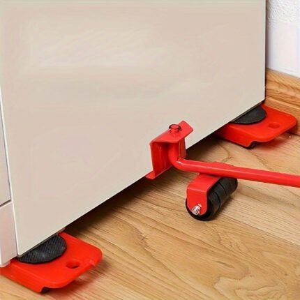 5pcs Heavy Duty Furniture Mover Sliders with Polished Metal Construction & Red Wheels - Labor-Saving Tool for Appliances, Cabinets, Bookshelves - Effortless Floor Protection Moving Accessories, Shelf Shifting, Appliance Relocation, Lever Mechanism Design, Durable Moving Aid