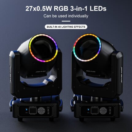 Mini 230W 7R Beam Moving Head Light DJ Disco Stage Lights 48 Prism 14 Color 15 Gobo with Led Strip and Rainbow Effect