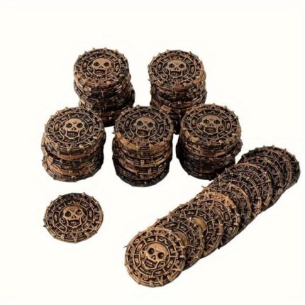 100pcs Golden Pirate Coins Set, Plastic Treasure Chest Decor, No Electricity Needed, Ideal for Halloween, Birthday, Pirate Themed Parties