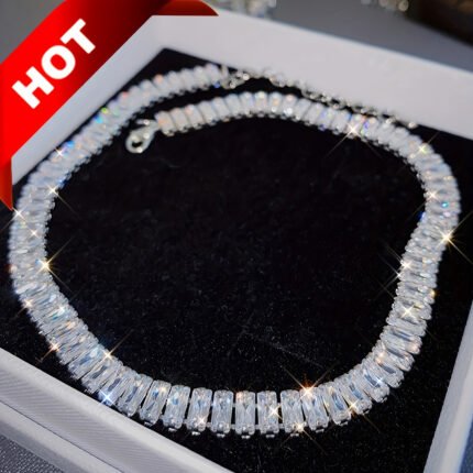 Elegant Chunky Tennis Necklace with Sparkling Cubic Zirconia - Perfect Statement Jewelry for Women, Ideal Christmas Gift for Wife and Friends, All-Season Glamour, RUOLAN