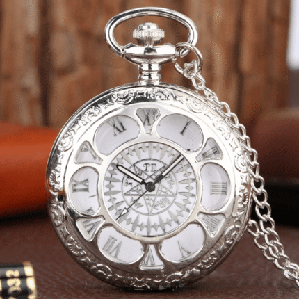 Classic Hollow Silvery Quartz Pocket Watch Necklace Watch Best Gifts for Birthday/Graduation/Christmas/New Year, Best for Christmas