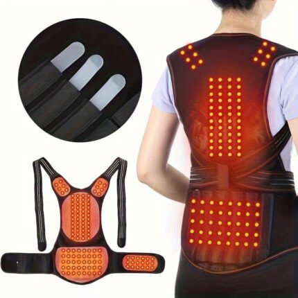 Adjustable Magnetic Relax Back Support Vest for Men & Women - Heat-Activated Polyester Support for Back, Shoulder & Waist, Hand Wash Only, Black, Back Support Vest, Backrest Device, Comfortable Fit, Durable Fabric