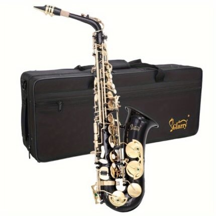 Black Alto Eb Saxophone - Pearl White Shell Keys, with Cloth Box, Gloves, Cleaning Cloth, Lubricant & More for Beginners and Pros