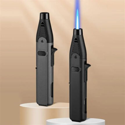 1300° Torch Lighter, Blue Flame With Safety Lock, Bright Flame Lighter, Refillable Butane Gas, Outdoor Windproof Jet Flame Cool Lighter, Gift Box Packaging, Suitable For Candle, BBQ, Stove Wall, Camping Gift (butane Gas Not Included), Without Battery