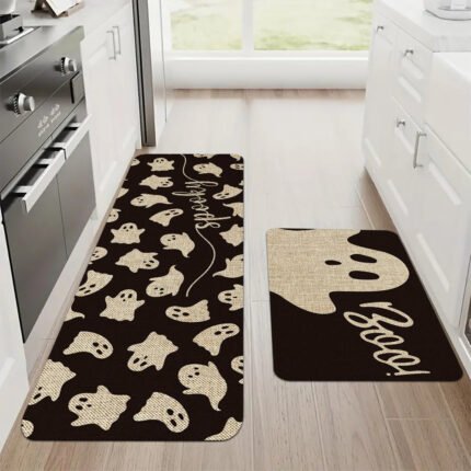 2/3pcs, Halloween Set Carpet, Weird Ghost Booing Halloween Kitchen Mat, Black Home Decor Floor Low Posture Kitchen Carpet