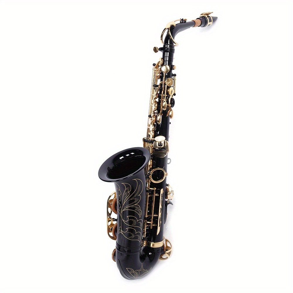 1725615974288-a3762b071ca9426b90381335f8f77c3a-goods.jpeg Be Brass Carving Pattern Pearl White Shell Button Saxophone with Strap Black - Image 1