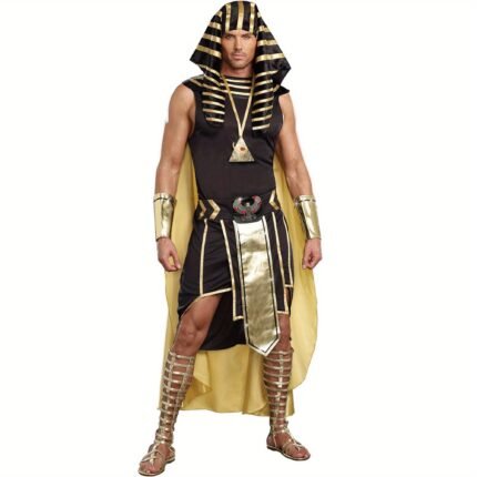 7pcs Mens Pharaoh Costume Sets Deluxe Halloween Egyptian Costumes King Tut Role Play Cosplay Accessories