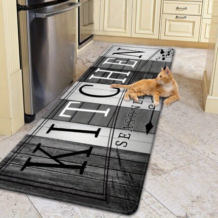 Premium Absorbent Non-Slip Kitchen Mat - Durable Polyester Floor Mat with Bold "KITCHEN" Text & Music Notes Design, Machine Washable Polypropylene Backing for Entrance, Living Room, Bedroom, Laundry Room Decor, Entrance Area Mat