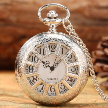 Exquisite Hollow Skeleton Silvery Grilles Pendant Pocket Watch Elegant Jewelry Quartz Necklace Chain Clock Pocket Watch Gifts
