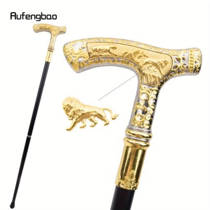 Elegant Golden White Lion Luxury Stick - 35" Decorative Cane with Knob, Perfect for Cosplay & Steampunk Fashion, Alloy Construction, Gift-Ready Box Included
