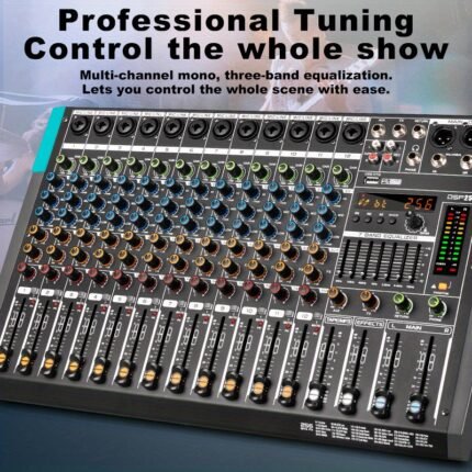 Professional 12 Channel USB Mixer with 256 Reverb Effects And 48V Phantom Power Supply Supporting Connection on Mobile Phones - Leading The Music Trend!