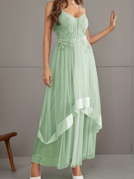 21630 European & American Women's Fashion - 2025 Summer Spaghetti Strap Mesh Dress, Evening Gown, New Style