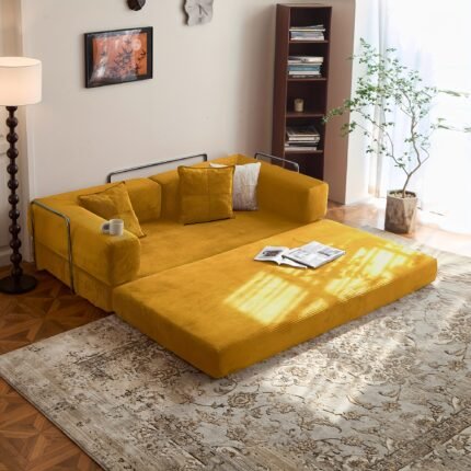 78.8" Convertible Sofa Bed -Compression Sofa With Corduroy Fabric - WithArmrestsAnd Backrest - Modular Sectional For Living Room, Bedroom, Studio-CompressionSofa In Box