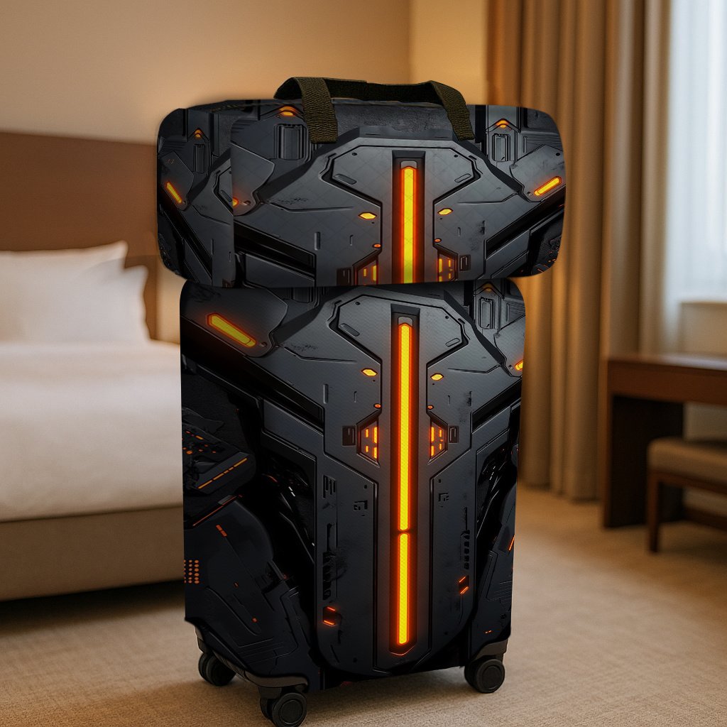 18082064dc544e24b2de3189a0d1ebb5-goods.jpeg 2pcs 2D Flat Travel Luggage Cover Set (1 Suitcase Cover + 1 Travel Bag) (Suitcase Not Included), Featuring a Tech Style with Mechanical Armor Element Designs on The Suitcase Cover And Travel Bag, Essential Travel Accessories, Durable And Washable, Suitable for Both Men And Women, Ideal for Vacations, Business Trips, Family Visits, And Returning to School, Men'S Suitcase For Travel, Luggage For Travel, Traveling Bag, Suitcase For Travel Kg, Luggage Cover/suitcase Cover Protector - Image 1
