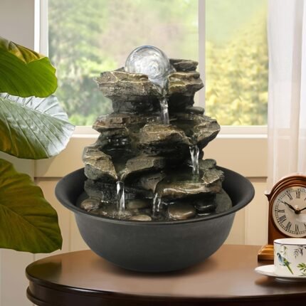 Rock Tabletop Indoor Fountain with LED Lights-8.3"H, Desktop Waterfall Fountains - Plug, Humidifier for Living Room, Office, Bedroom