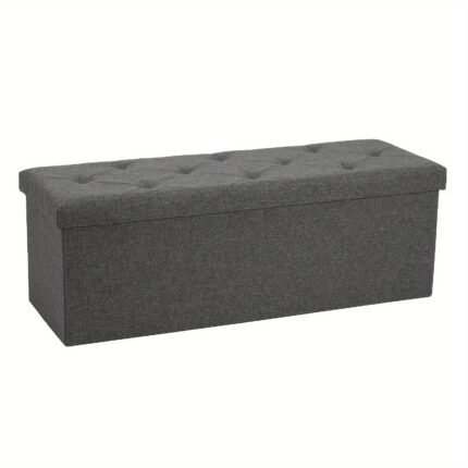 43-Inch Heavy-Duty Folding Storage Ottoman Bench with Padded Seat & Spacious 3.2+ Cubic Feet Storage - 660 lb Weight Capacity, Grey Rectangular Footrest Stool for Bedroom, Living Room, Entryway - Space-Saving Multi-Functional Furniture, Easy Assembly, No Tools Required