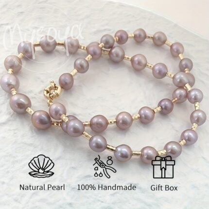 1pc Natural Purple Freshwater Pearl Necklace, 8-9mm Pearls, Ideal Choice For Gifts