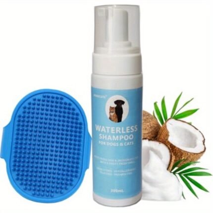 Waterless No Rinse Dog & Cat Shampoo with Brush - pH-Balanced Dry Shampoo Foam, Natural Vegan & Ethically Made Formula, Paraben/Sulfate-Free, Moisturizing & Deodorizing Spray for Sensitive Light Beige, On-the-Go Pet Care, Easy Application, No Bathing Required, Quick Clean Solution, Parabenfree Formula, Sulfatefree Cleaner, Busy Pet Owners