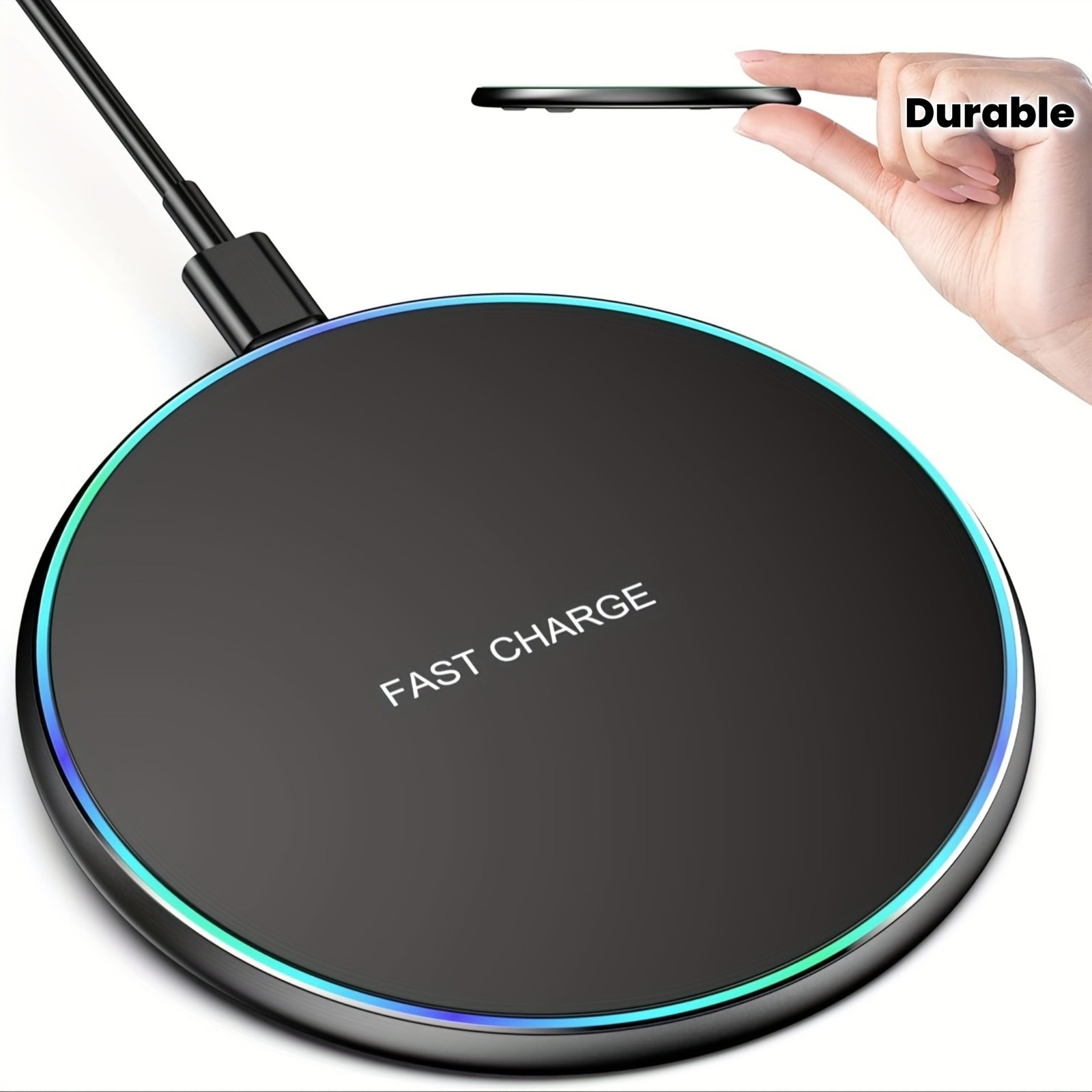 18ca8b96400878b6351804210ddbc6f3.jpg Slim 15W Fast Wireless Charging Pad with LED Light - Ultra Thin Round Charger Station for Desk Travel Home Office, Portable Phone Charger Compatible iPhone Samsung Android, Black White, Ideal Gift for Halloween, Christmas, Birthday, Foldable Wireless Charger, Wireless Charger with Clock, Phone Wireless Charger, Office Accessory, Sleek Design, Efficient Charging, Durable Build, Office Workers, Tech Enthusiasts - Image 1