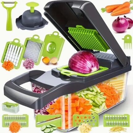 16-In-1 Manual Vegetable Chopper Set, with 8 Blades, Container, Peeler And Filter, Easy Meal Preparation, Professional Onion, Carrot And Garlic Slicer, Kitchen Supplies Father Gift