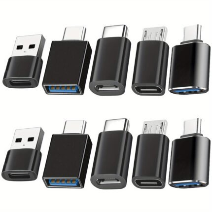 10pcs USB to USB C Adapter, USB Type C Female to USB Adapter, Micro USB to USB C Female Male Converter Connector, for Laptop Car Smartphone Headphone Mic PC
