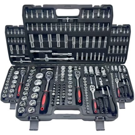 Heavy-Duty Professional Automotive Repair Tool Kit with Drive Depth and Standard Sockets, 1/2" 1/4" 3/8" SAE & Metric Sizes, 72-Tooth Ratchet Wrench Set - Racing-Grade Car Accessories for Quick Repairs | Durable Carbon Steel DIY Mechanic Gift in Sleek Black Metal Toolbox