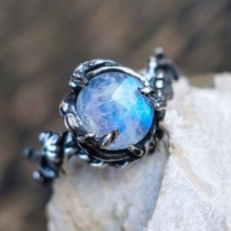 19606d22e4414348a2ff9b37f412666c-goods.jpeg Silver-plated high-quality classic round artificial moonstone wedding and engagement ring, perfect gift for Valentine's Day and Christmas parties and banquets, charming cocktail party ring - Image 1