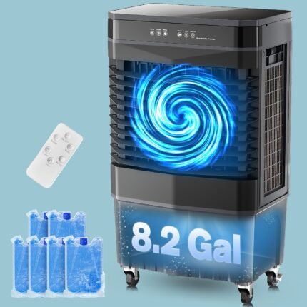 1800/2800CFM Evaporative Air Cooler Portable, Swamp Cooler W/ 12H Timer, 3 Speeds, Ice Packs For Fast Cooling, Large Water Tank, Indoor & Outdoor Use For Bedroom, Office, Garage, Patio