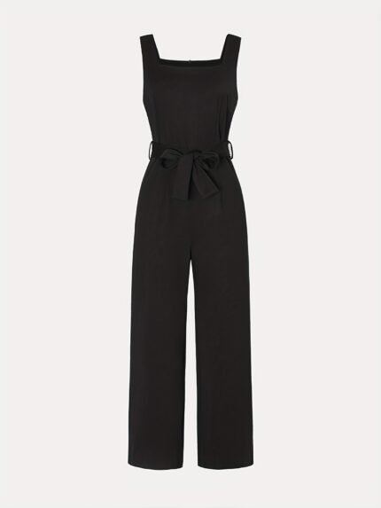 Women's High-Waist Straight-Leg Cargo Pants - Sleek Black Polyester, Casual Style with Faux Pocket Detail, Perfect for Spring/Summer/Fall - Hand or Dry Clean Only